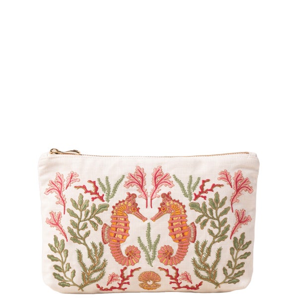 Elizabeth Scarlett Coral Seahorse Sea Salt Cotton Everyday Pouch
