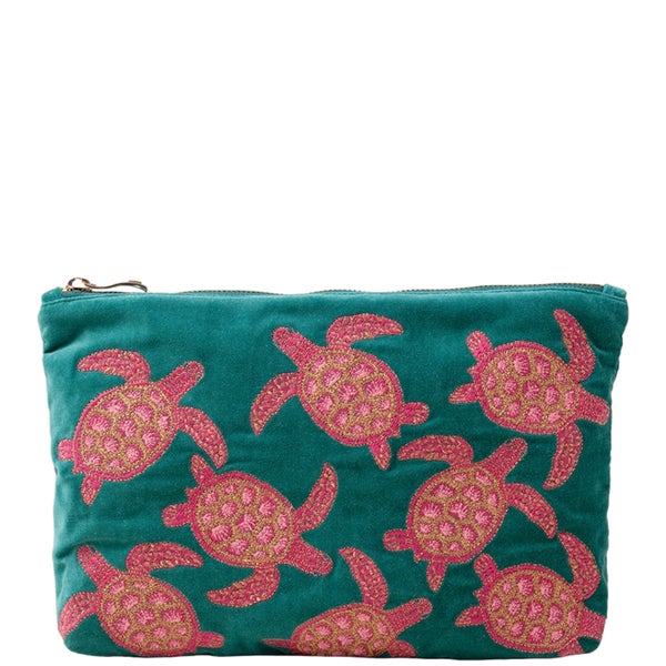 Elizabeth Scarlett Turtle Conservation Teal Jade Velvet Everyday Pouch