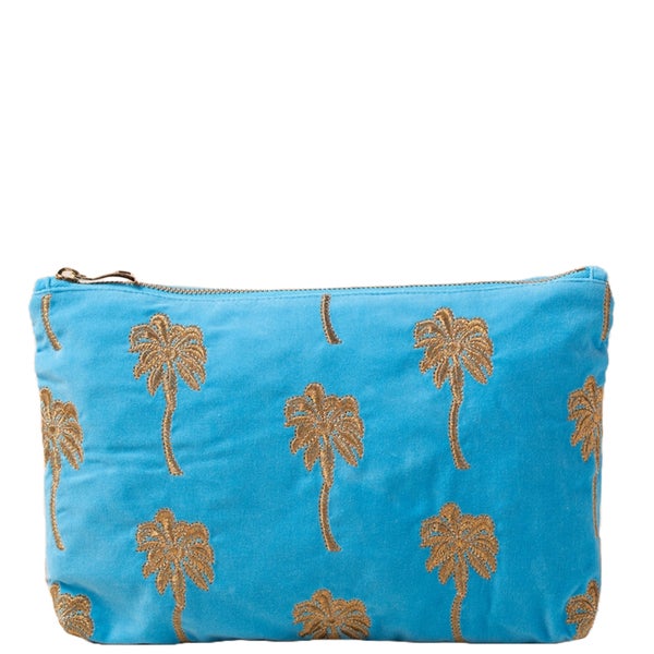 Elizabeth Scarlett Gold Palm Mediterranean Blue Velvet Everyday Pouch