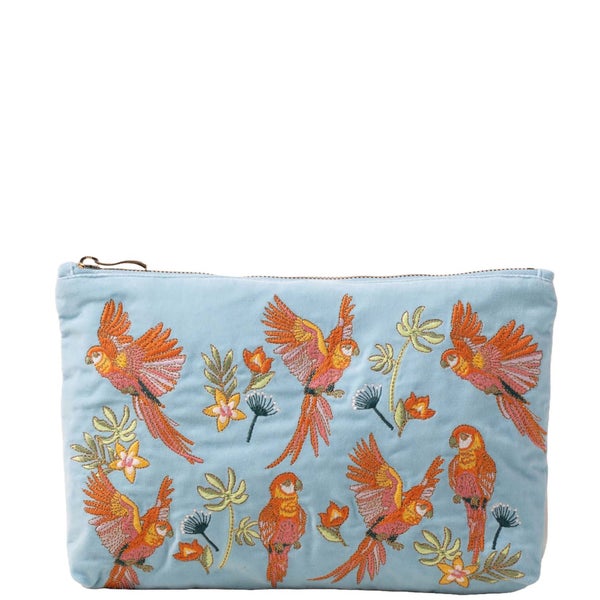 Elizabeth Scarlett Flying Parrots French Blue Velvet Everyday Pouch