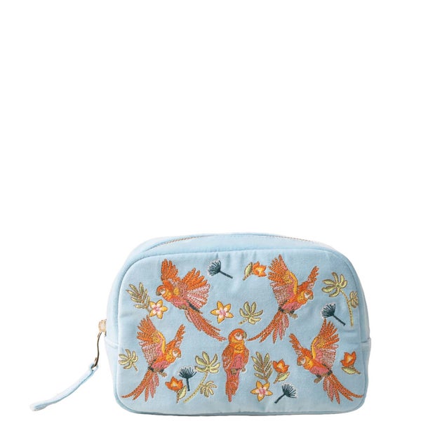 Elizabeth Scarlett Flying Parrots French Blue Velvet Makeup Bag