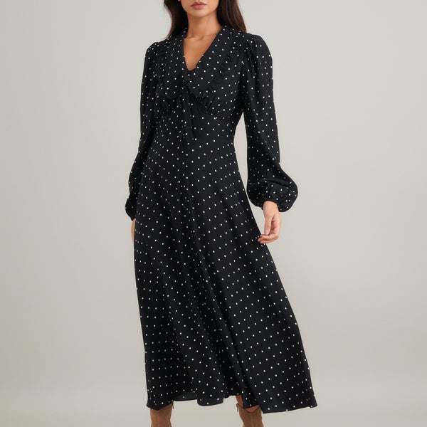 Nobody's Child Otillie Polka Dot Crepe Midi Dress