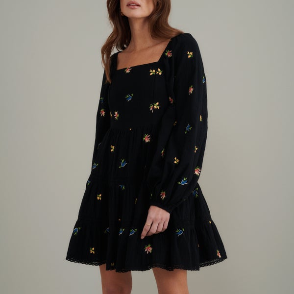 Nobody's Child Whitley Floral-Embroidered Cotton Mini Dress