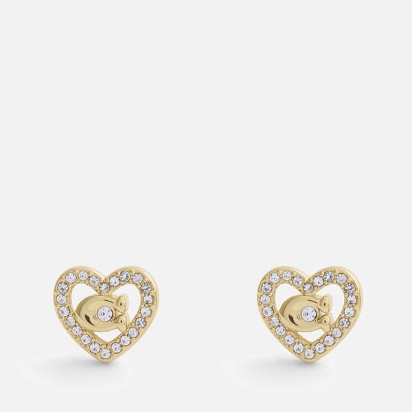 Coach Pavé Heart Gold-Toned Stud Earrings