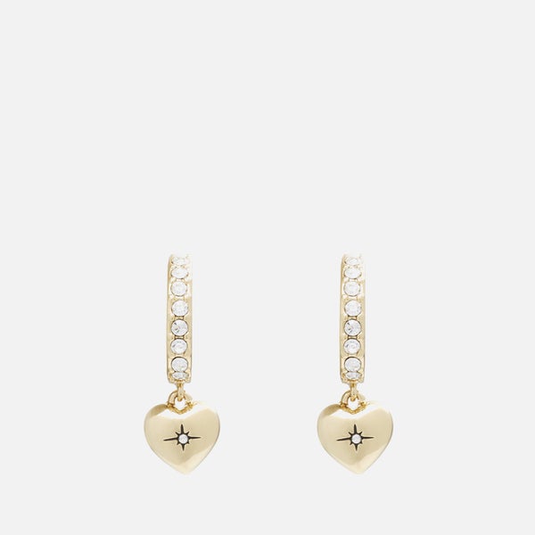 Coach Heart Pavé Gold-Tone Huggie Earrings