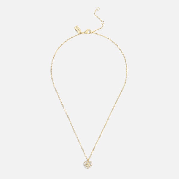 Coach Signature C Pavé Gold-Toned Heart Pendant Necklace