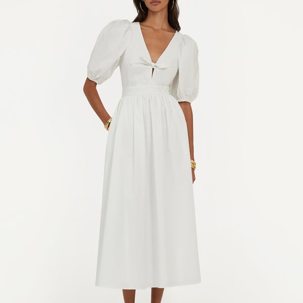 ROTATE Birger Christensen Puff Sleeve Poplin Midi Dress