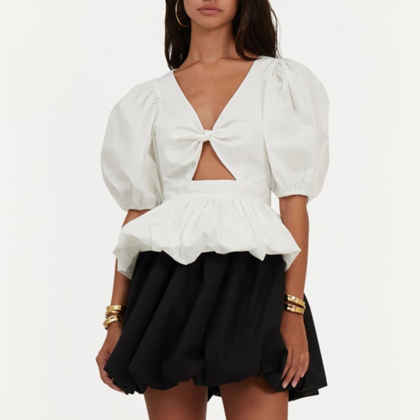 ROTATE Birger Christensen Puff Sleeve Cotton-Blend Poplin Top