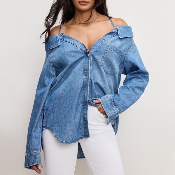 Good American Denim Off-The-Shoulder Shirt