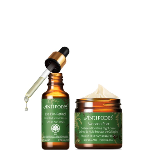 Antipodes Eve Bio-Retinol Line Reduction Serum 30ml, Avocado Pear Collagen-Boosting Night Cream 60ml Bundle