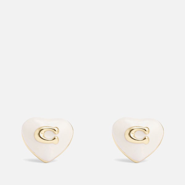 Coach Enamel Heart C Stud Boxed Gold-Tone Earrings
