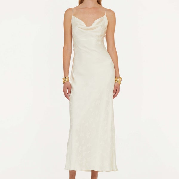 ROTATE Birger Christensen Floral-Jacquard Silk Midi Dress