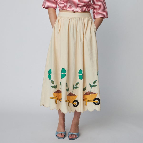 Stella Nova Embroidered Cotton-Poplin Midi Skirt