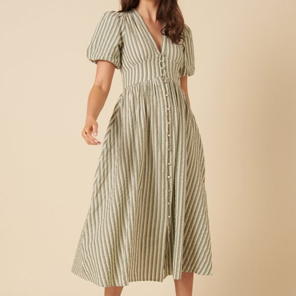 Nobody's Child Starlight Striped Cotton-Seersucker Dress