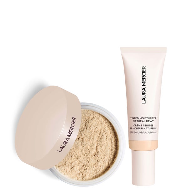 Laura Mercier Mini Translucent Loose Setting Powder Ultra Blur and Tinted Moisturiser Natural Dewy SPF 30 Duo- 0N Silk