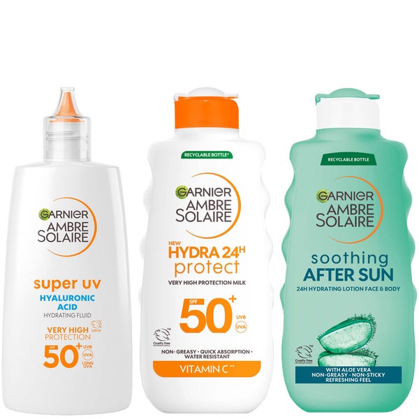 Garnier Ambre Solaire SPF50+ Suncream Face, Body & Aftersun Bundle