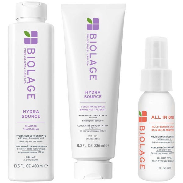 Biolage Hydra Source Shampoo 400ml and Conditioner 236ml and Mini All-In-One Spray 45ml