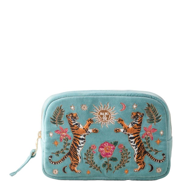 Elizabeth Scarlett Celestial Tigers Velvet Makeup Bag - Dusky Teal