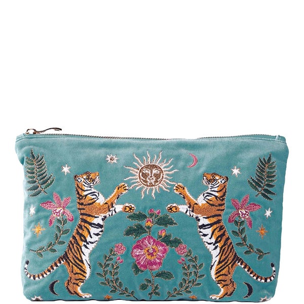 Elizabeth Scarlett Celestial Tigers Velvet Everyday Pouch - Dusky Teal