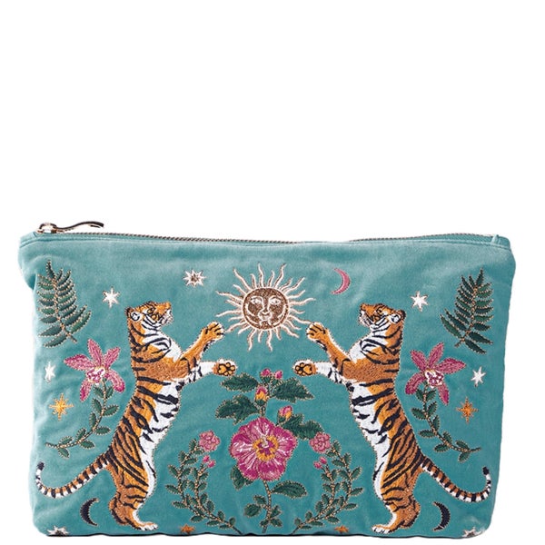 Elizabeth Scarlett Celestial Tigers Velvet Everyday Pouch - Dusky Teal
