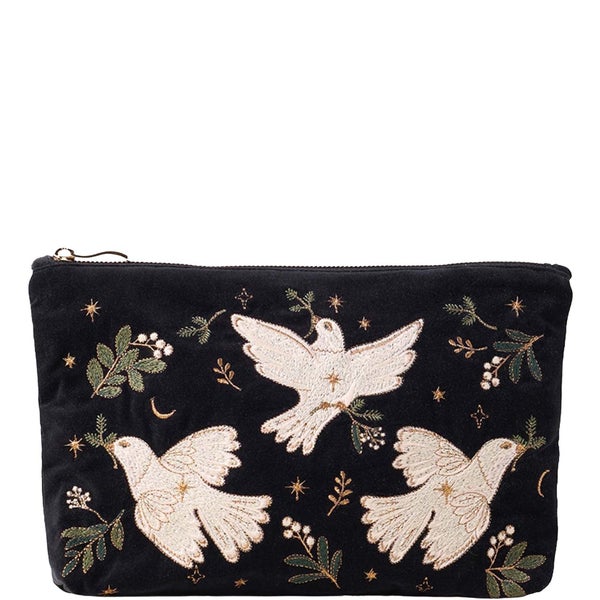 Elizabeth Scarlett Doves of Peace Velvet Everyday Pouch - Charcoal