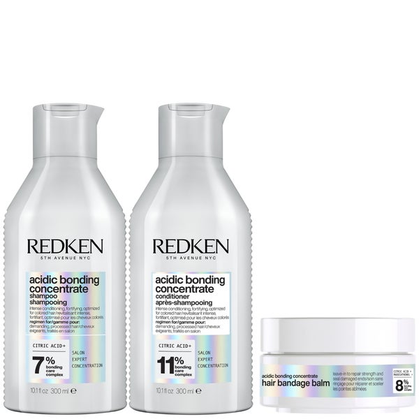 Redken Acidic Bonding Concentrate Hair Bandage Balm 75ml, Shampoo 300ml and Conditioner 300ml Bundle