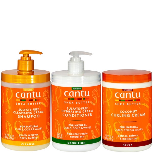 Cantu Shea Butter for Natural Hair Cleansing Cream Shampoo, Hydrating Cream Conditioner & Coconut Curling Cream Salon Size Trio