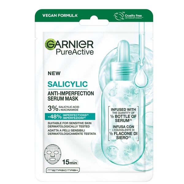 Garnier Salicylic Anti-Imperfection Serum Face Mask, 3% Niacinamide + Salicylic + Aha + Centella Asiatica 28g