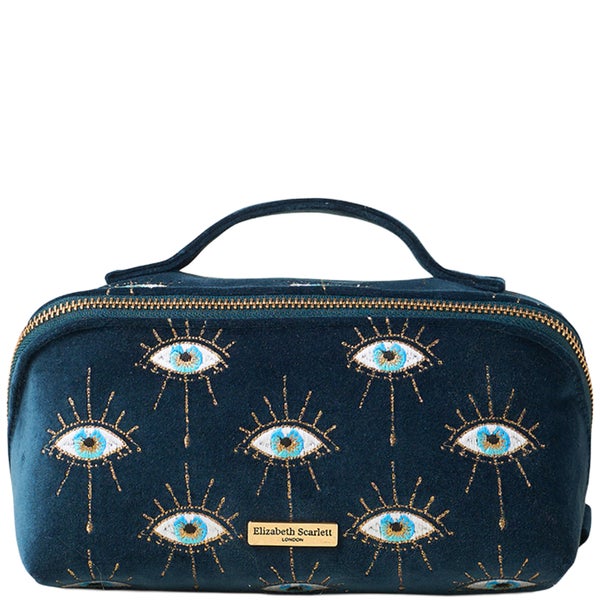 Elizabeth Scarlett Mystical Eye Velvet Open Flat Makeup Bag - Ink Blue