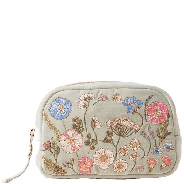Elizabeth Scarlett Pressed Flowers Velvet Makeup Bag - Sage