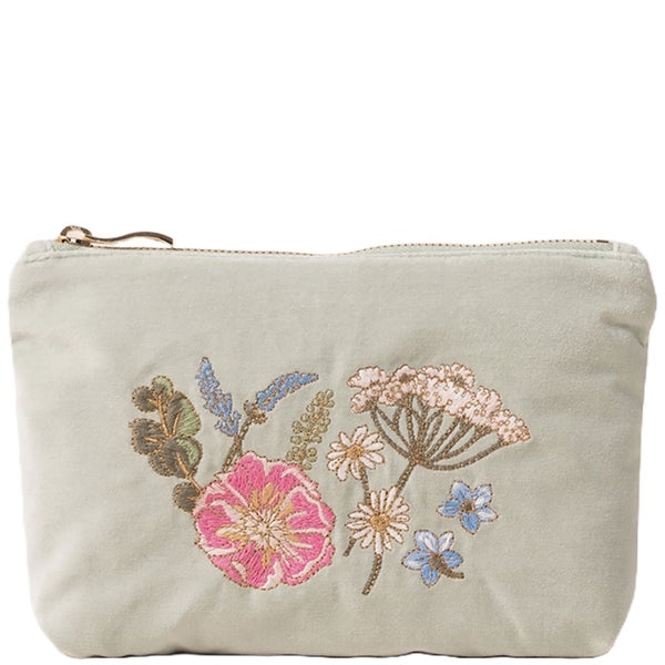 Elizabeth Scarlett Pressed Flowers Velvet Mini Pouch - Sage
