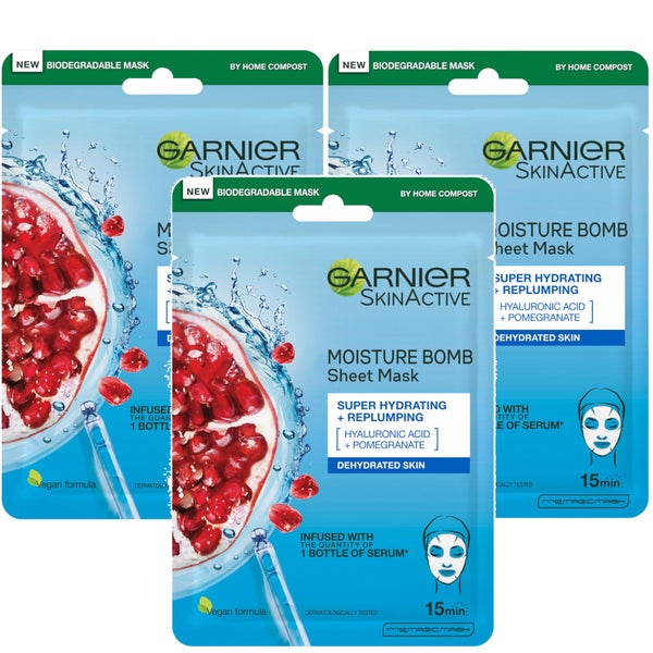 Garnier Moisture Bomb Pomegranate and Hyaluronic Acid Face Sheet Mask Trio