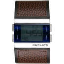 Henleys Square Silver Frame Brown Leather Strap Watch