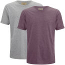 Brave Soul Men's Varden 2 Pack Crew Neck Roll Sleeve T-Shirt - Grey Marl/Burgundy Marl