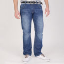 Crosshatch Men's Rockford Mid Rise Belted Denim Jeans - Mid/Stone Wash