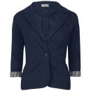 Love Sole Women's Fitted Contrast Striped Cuff Blazer - Navy
