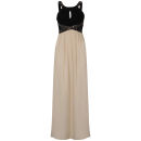 Little Mistress Lace Insert Embellished Maxi Prom Dress - Black/Cream