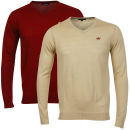 Brave Soul Men's 2 Pack V Neck Knit - Blood Red & Oatmeal Marl