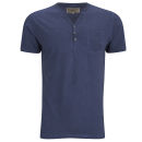 Brave Soul Men's Kenzo Garment Wash Pocket Y Neck T-Shirt - Vintage Blue