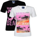 Pure Juice Women's 2 Pack Hawaiian & Huntingdon Beach Graphic T-Shirt - White/Black