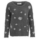 ONLY Women's Crystal Snowflake Christmas Jumper - Dark Grey Melange