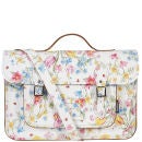 Zatchels 14.5 Inch Cracked Large Floral Leather Satchel with Handle - White