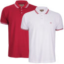 Brave Soul Men's Oblivion 2 Pack Tipped Pique Polo Shirt - White/Red