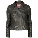 Barneys Women's Real Leather Biker Jacket - Khaki