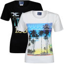 Pure Juice Women's 2 Pack Beach Team & Aztec Graphic T-Shirt - Black/White