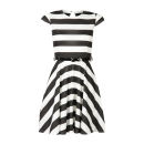 Club L Women's Cap Sleeve Striped Belted Skater Dress - Black/White