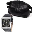 Henleys Men's Black and Yellow Dial Watch with Black Washbag