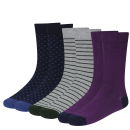 Firetrap Men's 3-Pack Striped Sock Gift Set - Blue/Grey/Purple