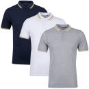 Brave Soul Men's 3-Pack Tip Polo Shirts - Light Grey Marl/White/Navy