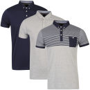 Brave Soul Men's Muse 3-Pack Polo Shirts - Light Grey Marl/Navy